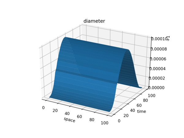 diameter of 1D elastic tube as function of time and space with python action